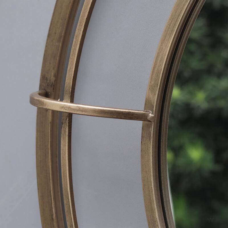28" Geometric Metal Round Wall Mirror, Antique Bronze Bed Bath